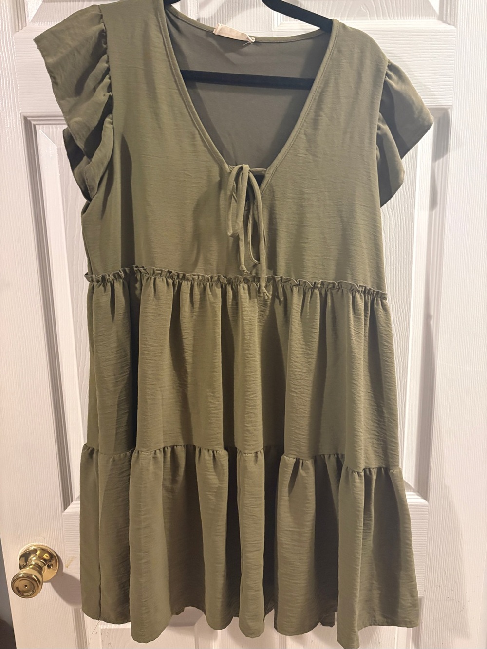 Altar'd State Olive Green Tiered V-Neck Tie-Front Tunic